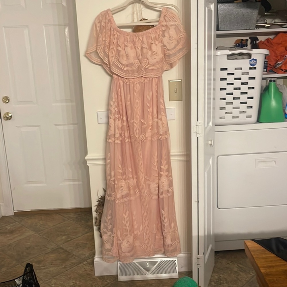 Embroidered lace off the shoulder Maxi dress